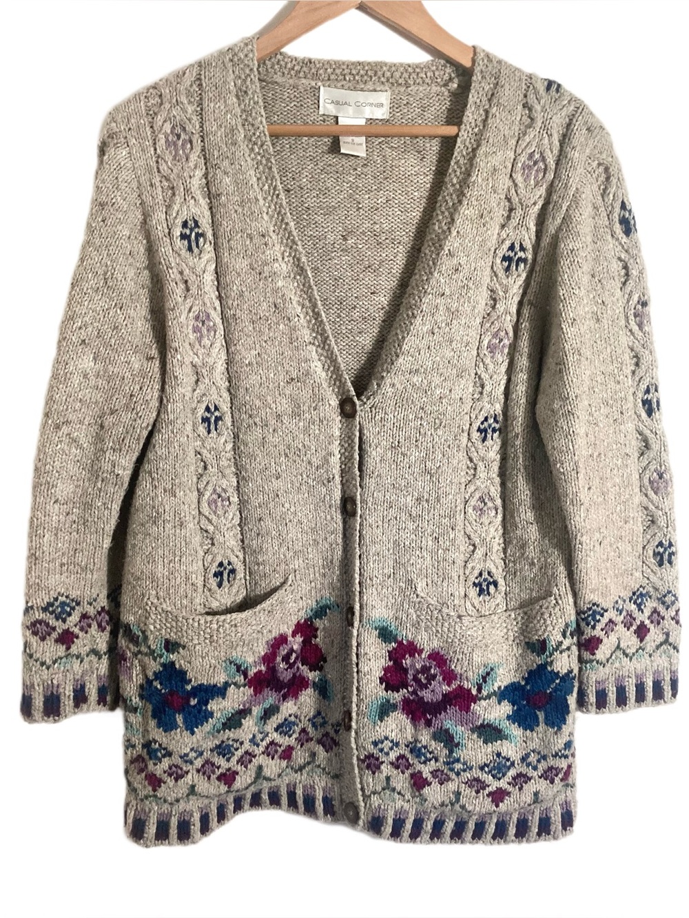 Casual Corner Vtg Cable Knit Wool Blend Cardigan